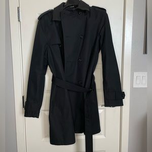 Zara Man Black Double Breasted Trench Coat Water Repellent Belted Raincoat L